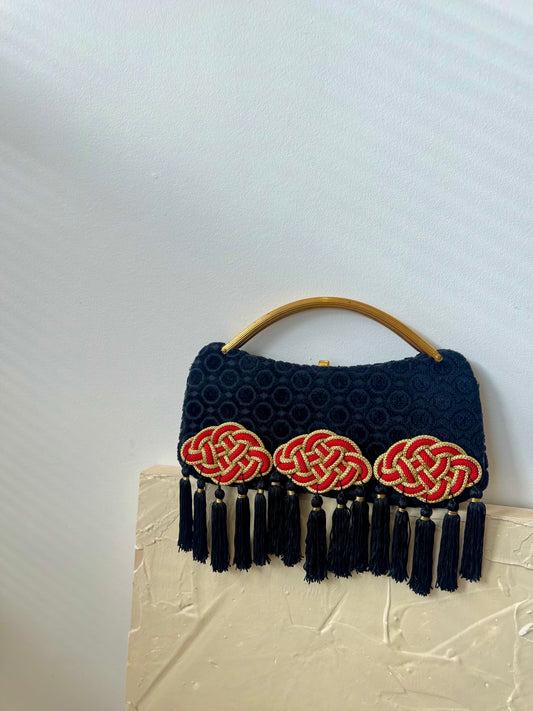 Gilded fringe tapestry purse