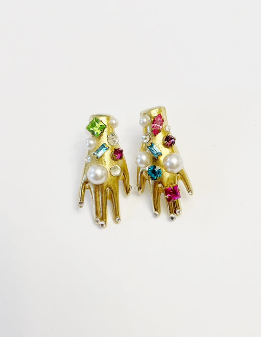 Mini confetti rhinestone hand earrings