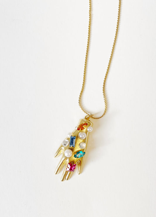 Good luck confetti hand pendant necklace