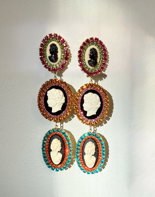 cameo party rhinestone earrings