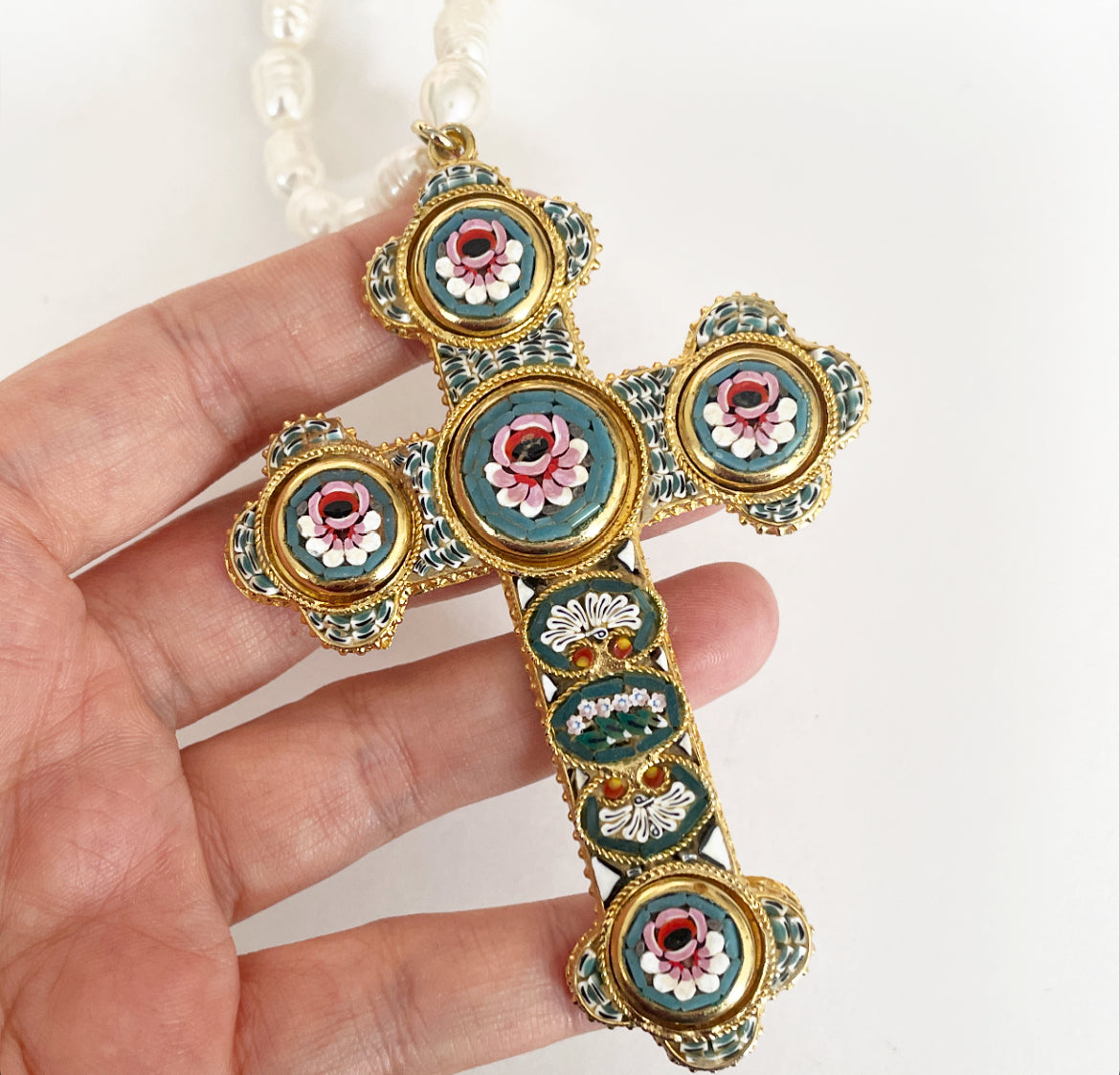 Dreamy pieces micro mosaic cross necklace