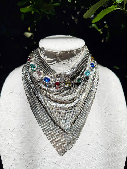 Silver mesh bandana necklace