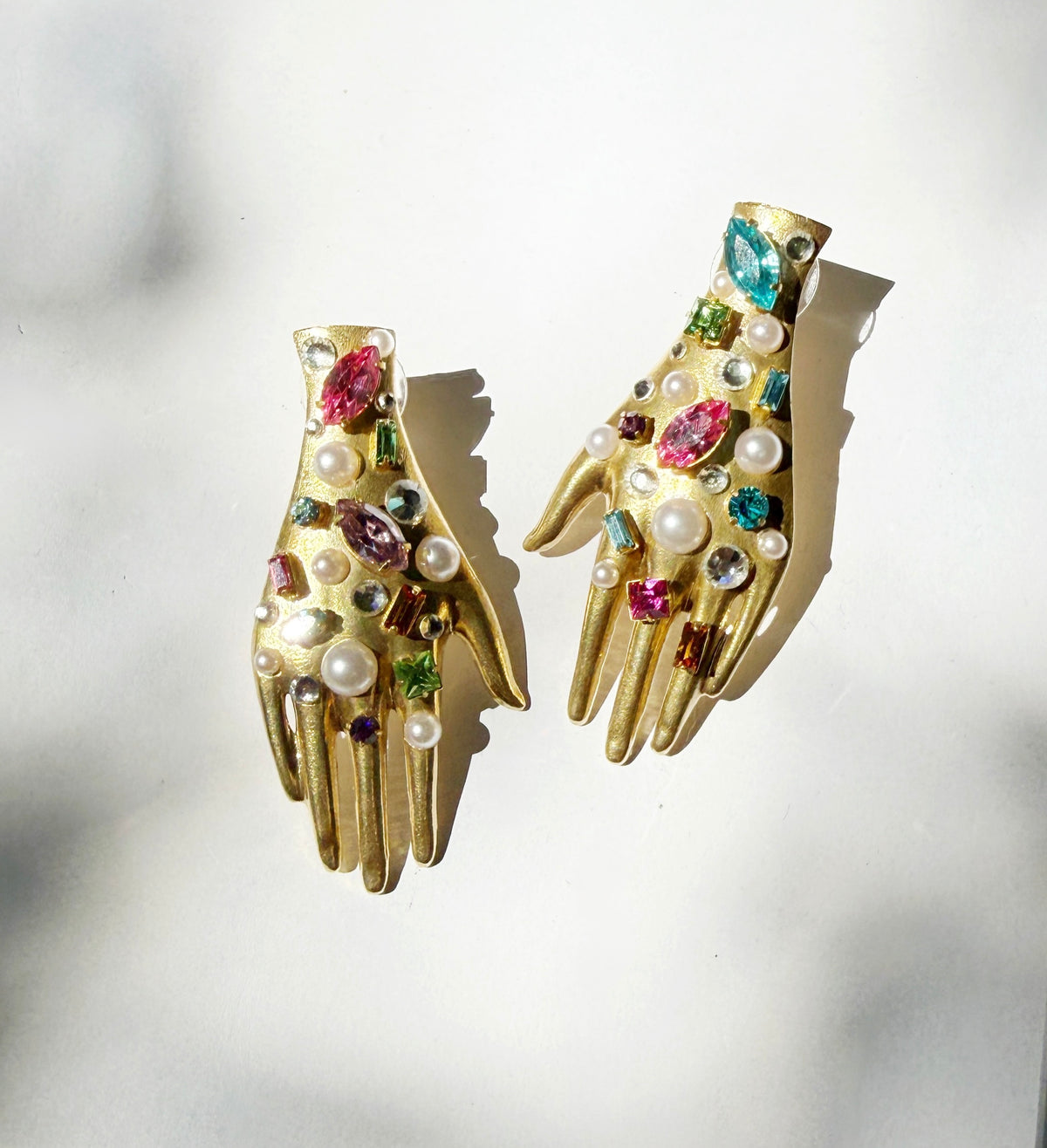 Confetti rhinestone ceramic hand earrings