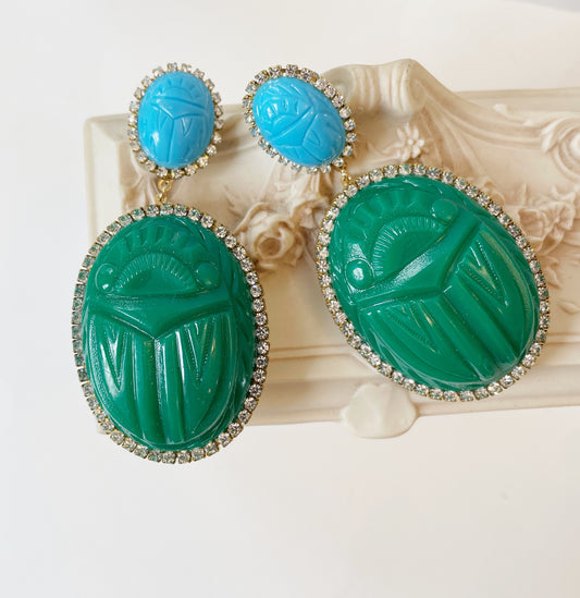 Rhinestone scarab beetle earrings