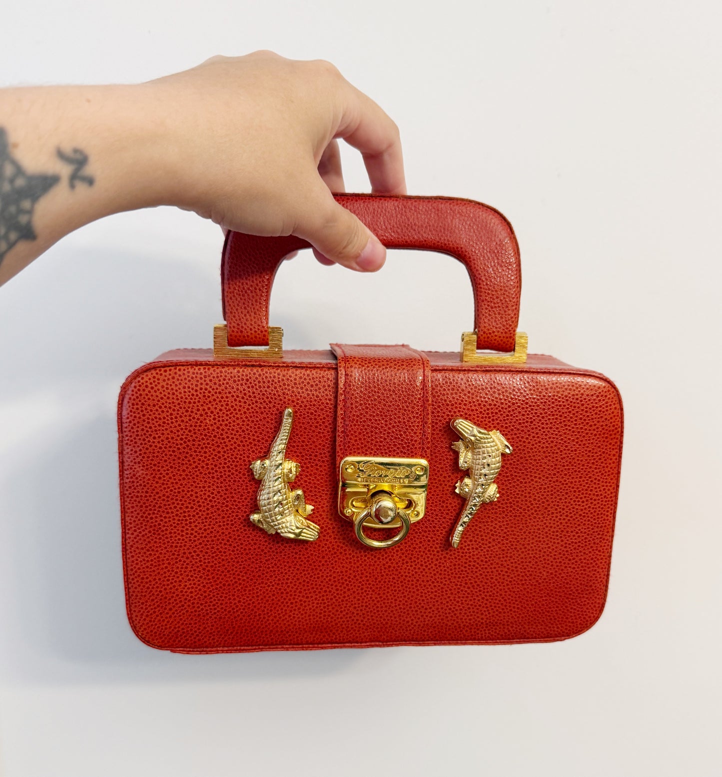 Vintage red leather alligator purse
