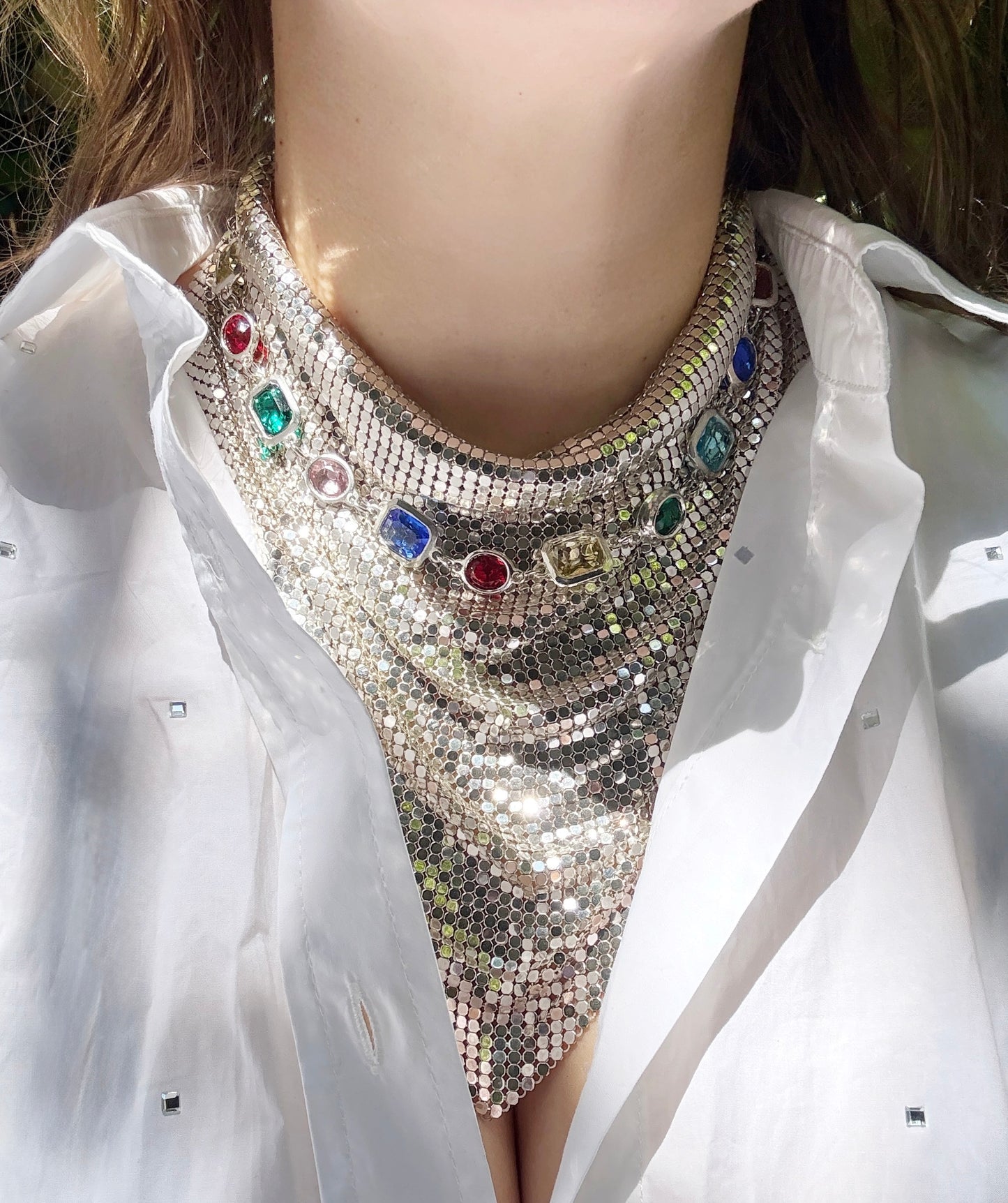 Silver mesh bandana necklace