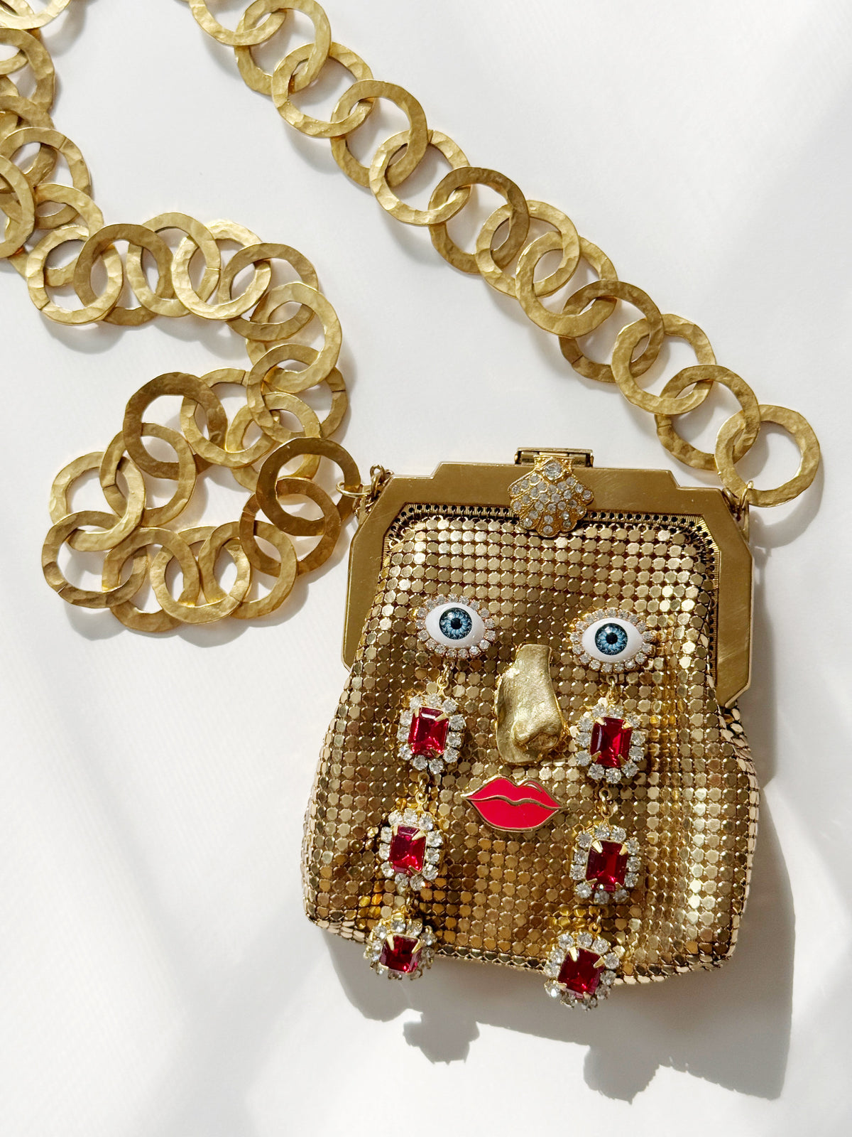 Ode to the master crybaby rhinestone mesh purse necklace