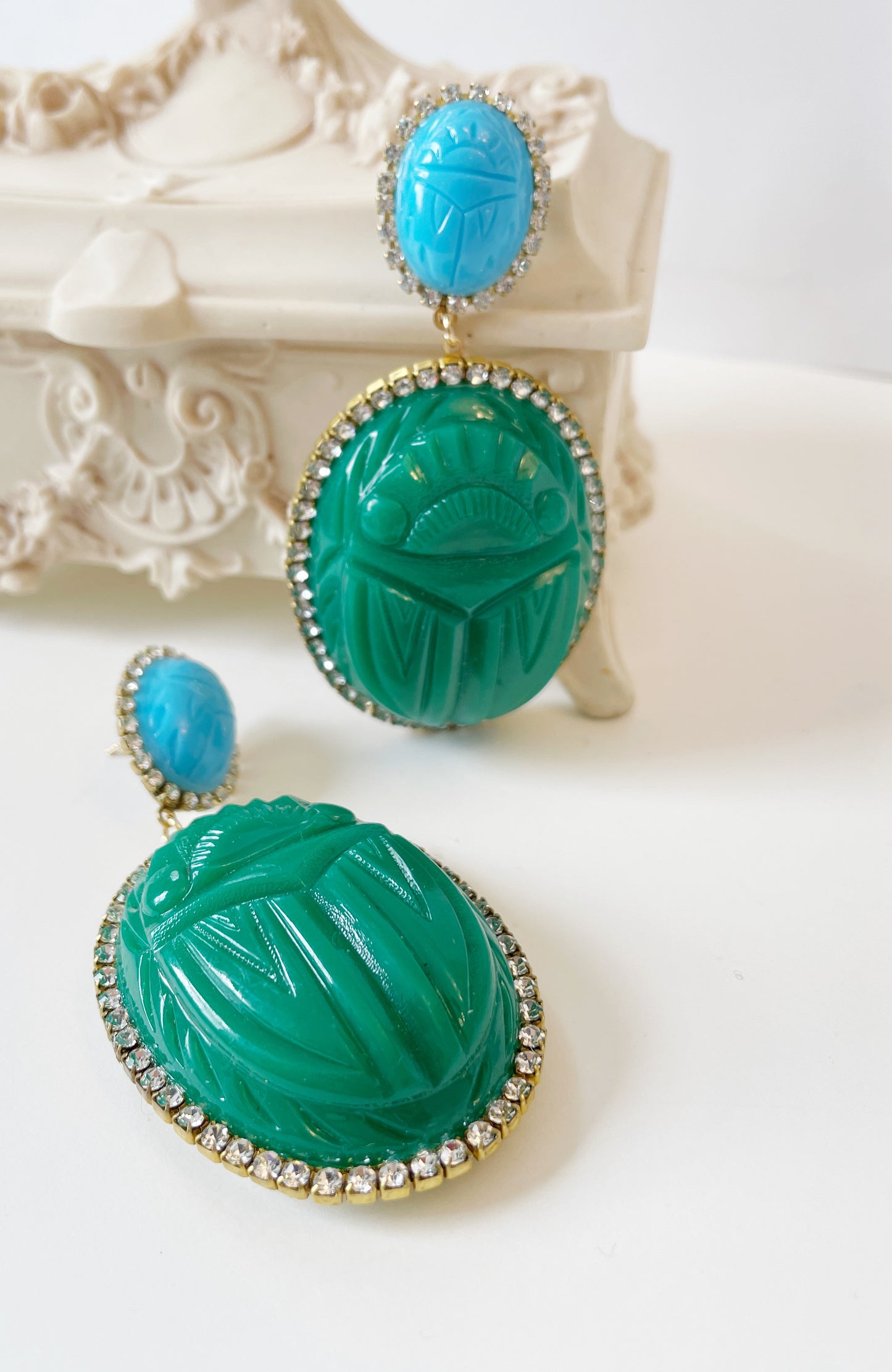 Rhinestone scarab beetle earrings