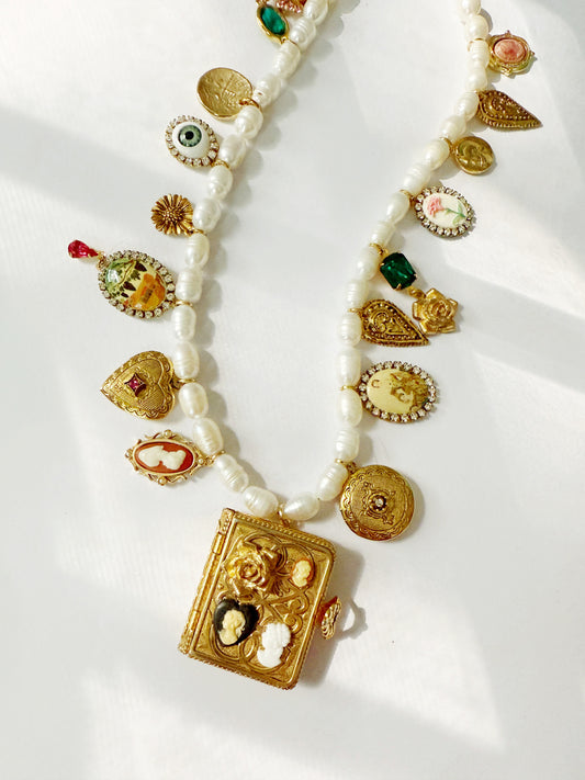 Cameo book charm necklace