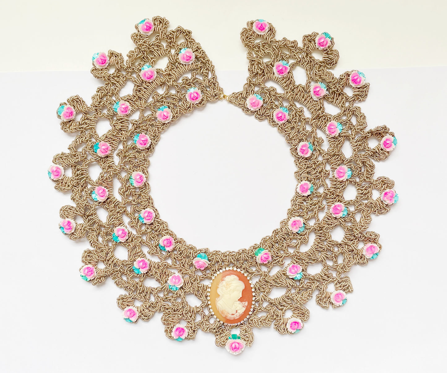 Cameo rose bib necklace