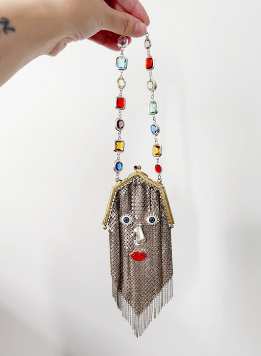 Ode to the master mini mesh silver purse necklace