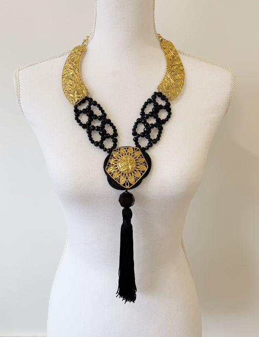 Gilded fringe statement necklace