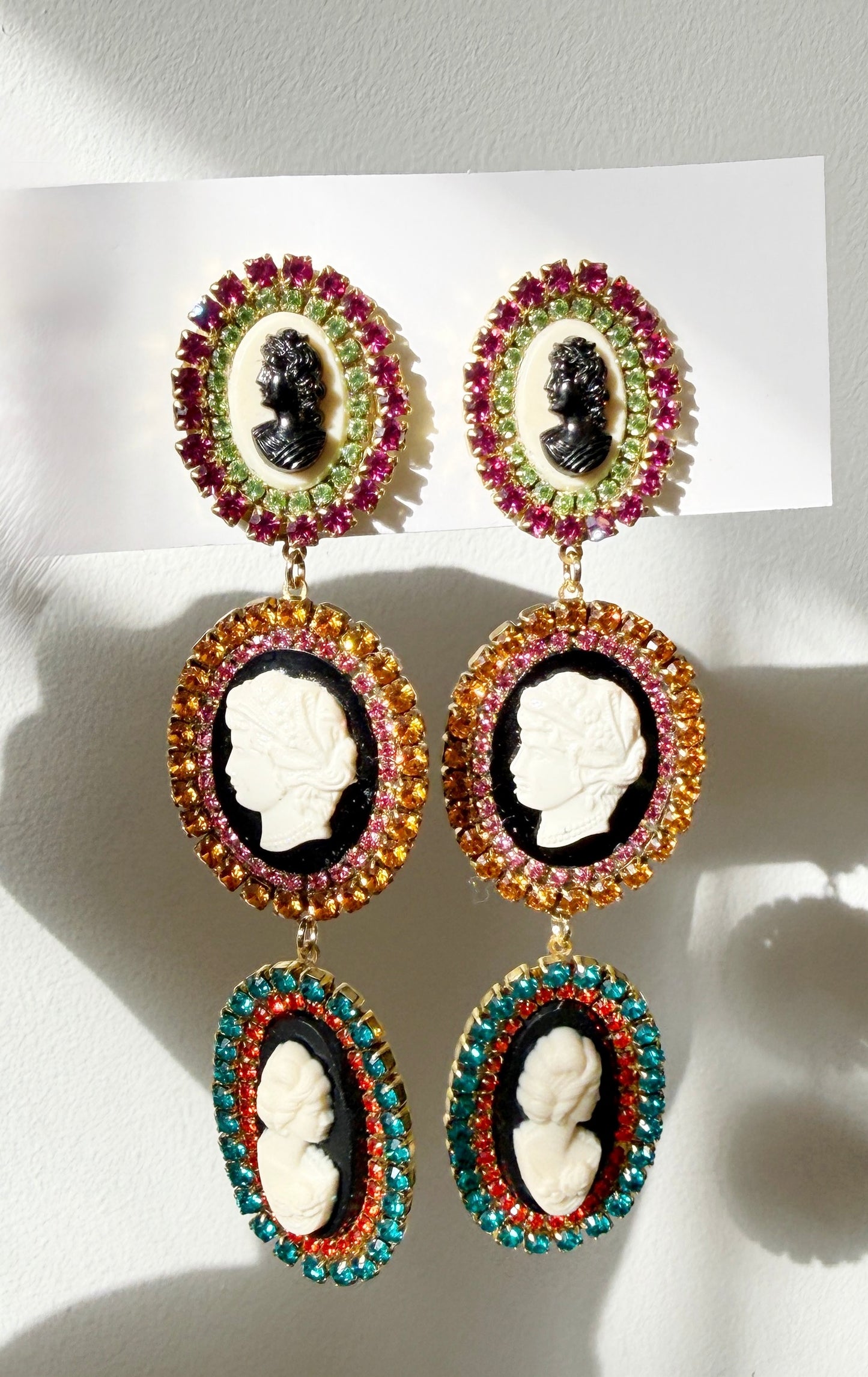 cameo party rhinestone earrings