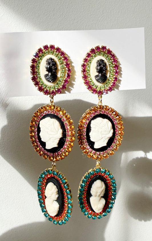 cameo party rhinestone earrings