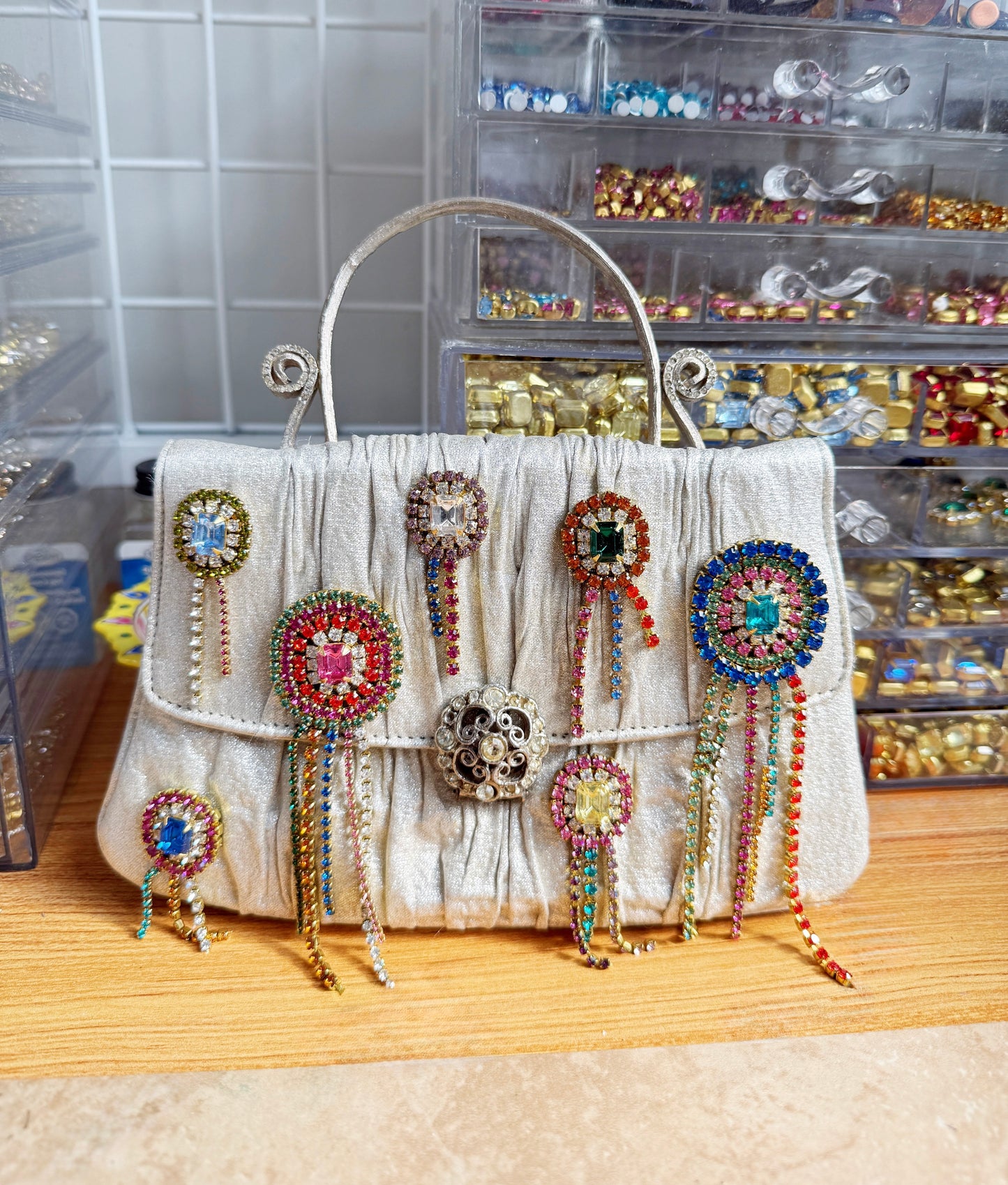 Misfit prize ribbon rhinestone purse