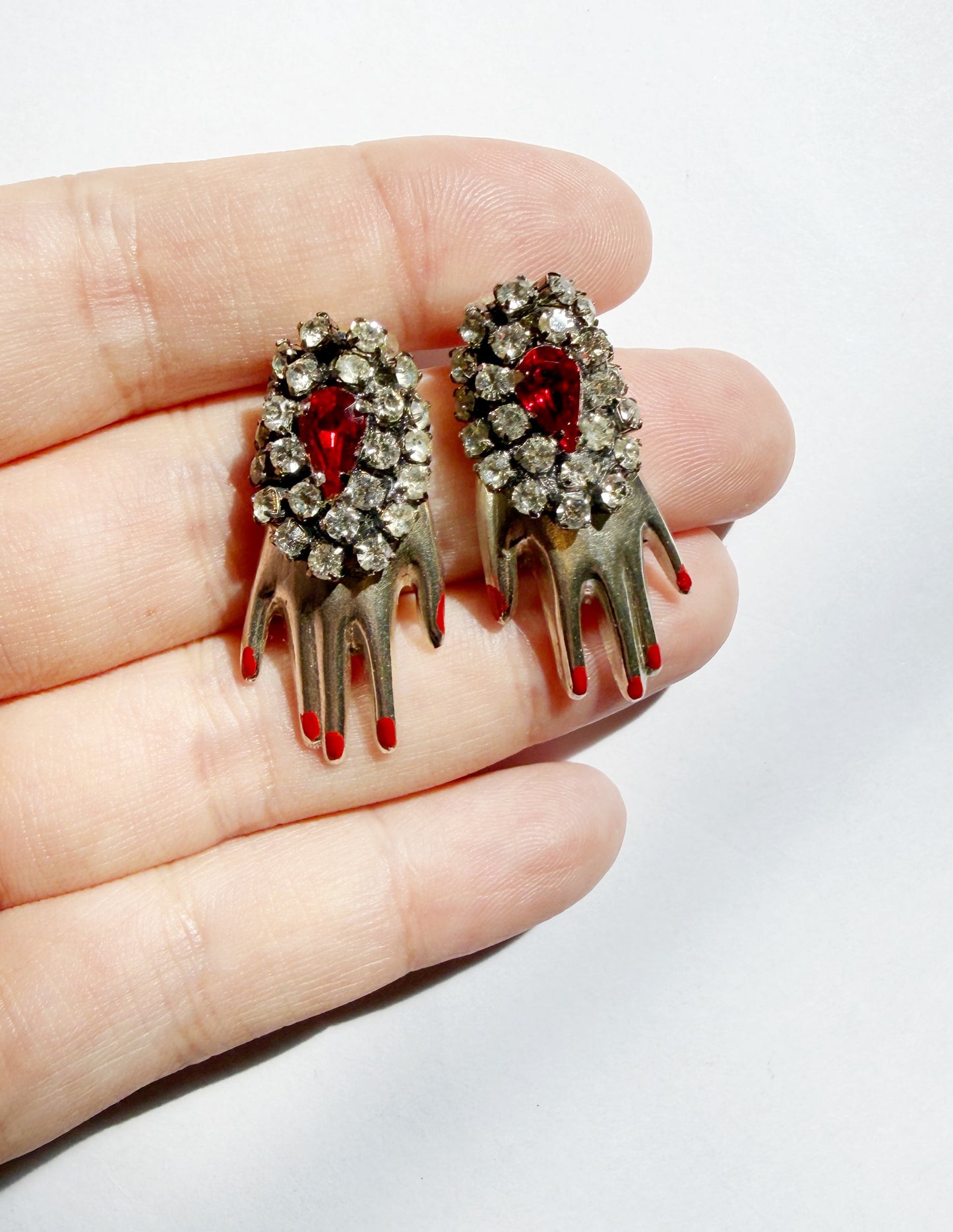 Regal rhinestone sterling silver hand earrings