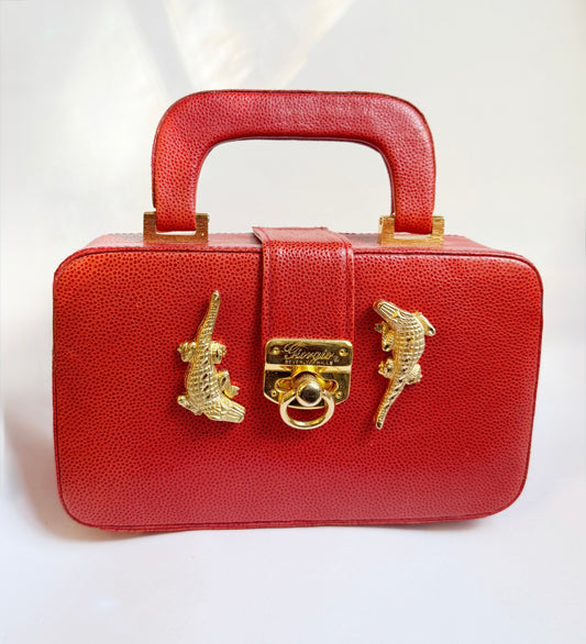 Vintage red leather alligator purse