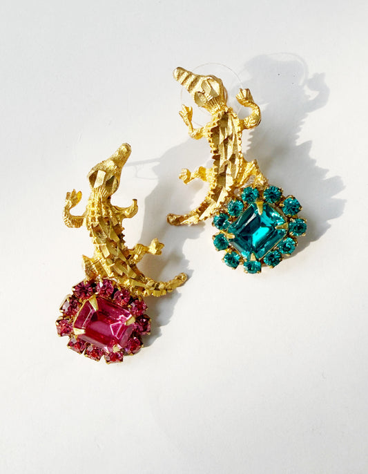 Electric lizard earrings