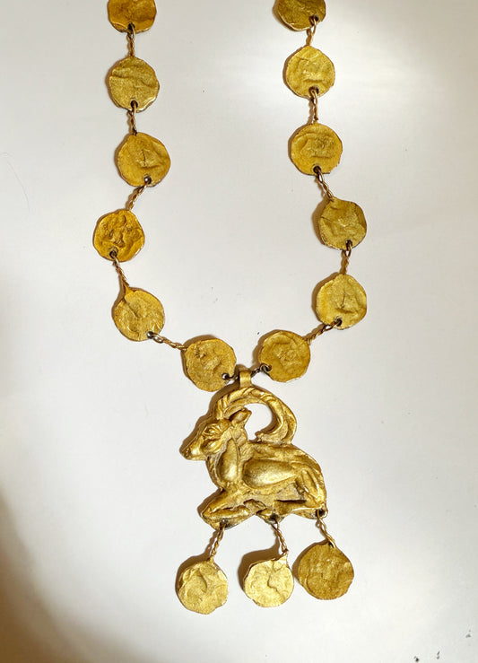 Vintage brass ram necklace
