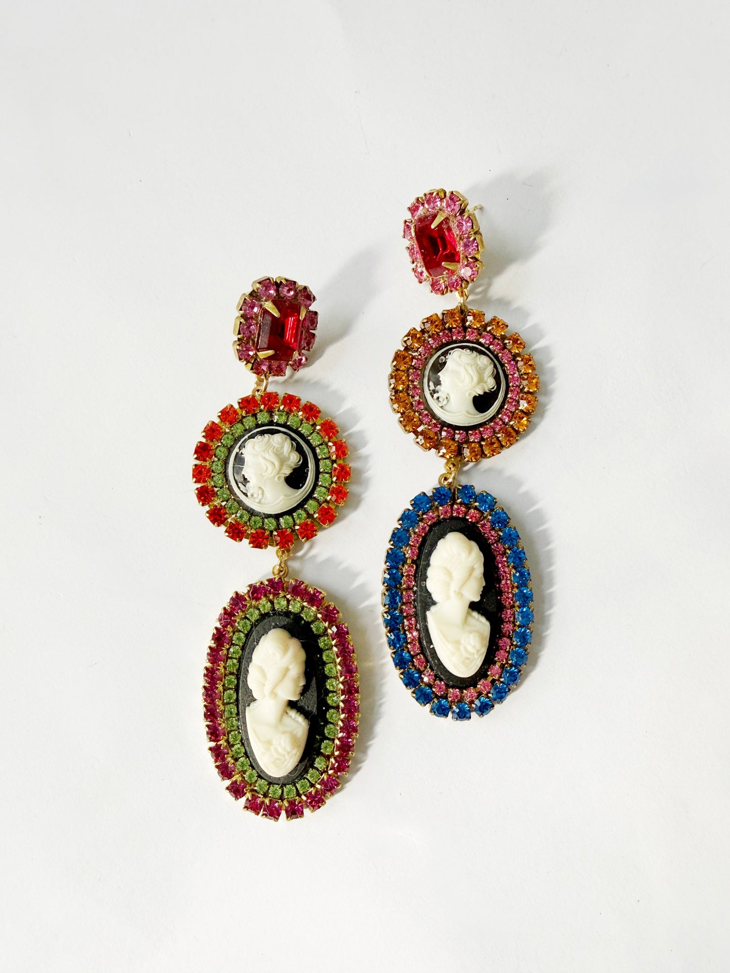 cameo party rhinestone earrings