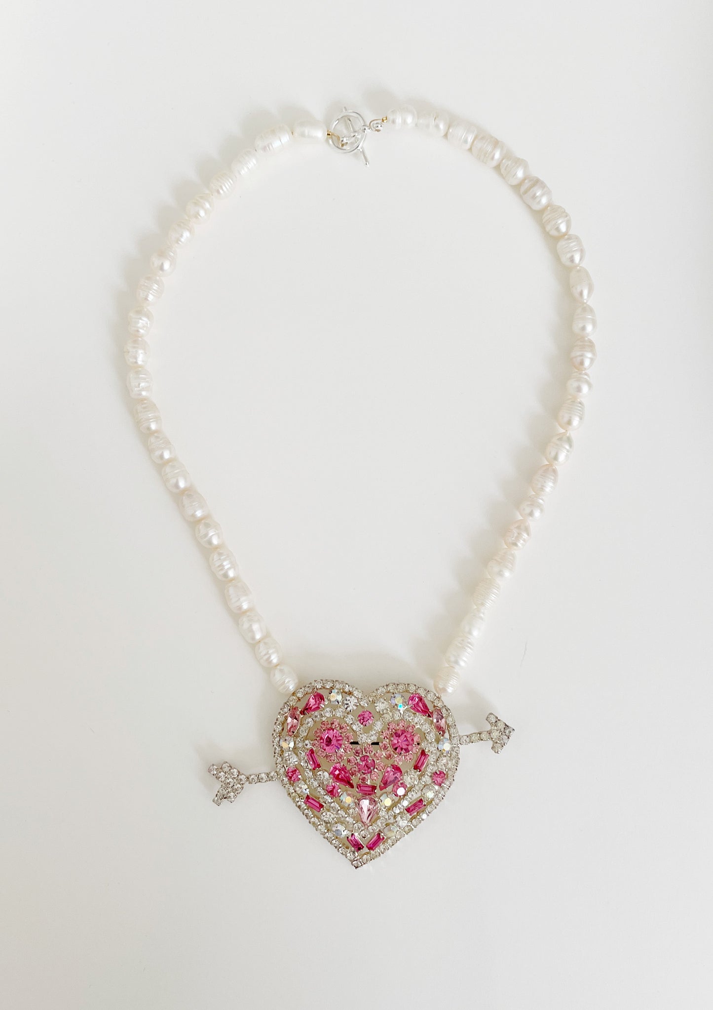 Rhinestone heart pearl necklace