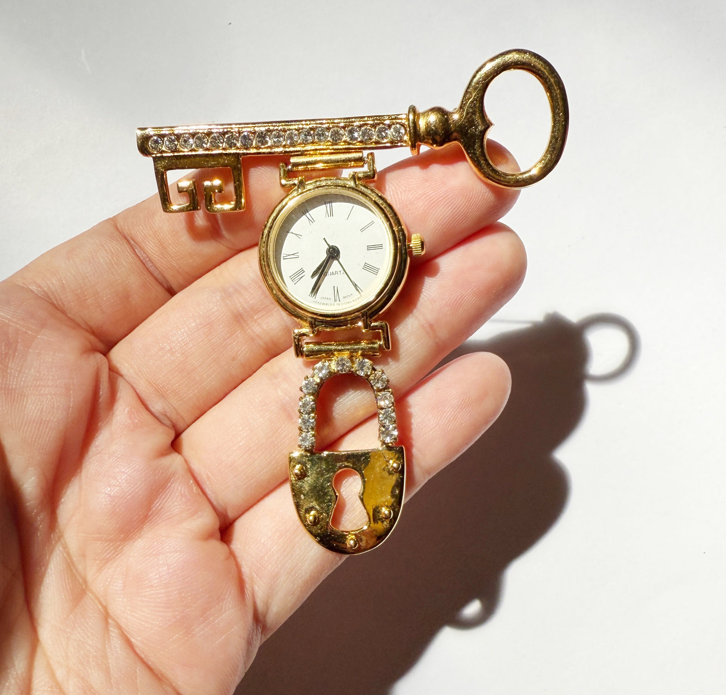 Lock and key watch brooch