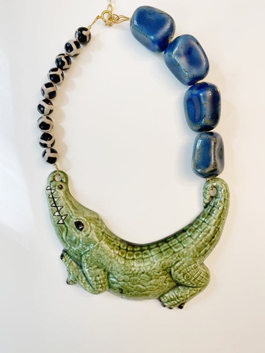 Chunky stone alligator necklace