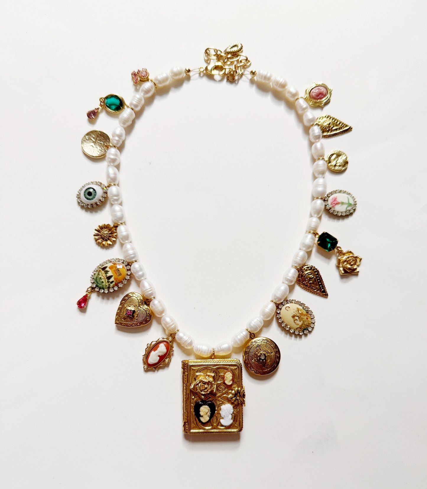 Cameo book charm necklace