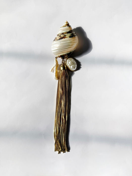 Pearly shell tassel brooch