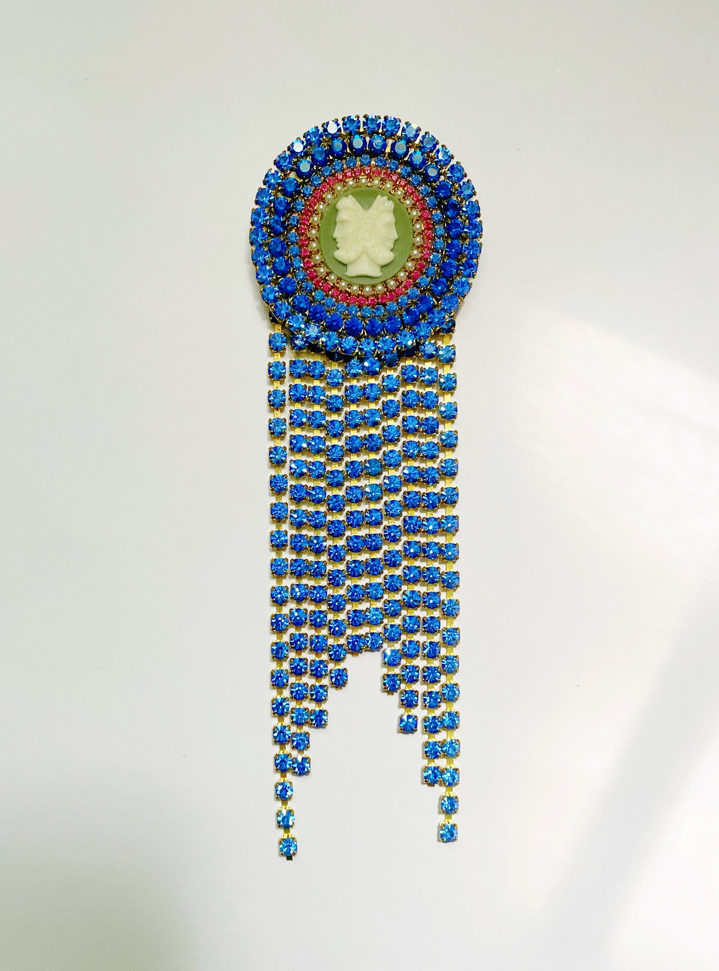 Blue ribbon cameo brooch