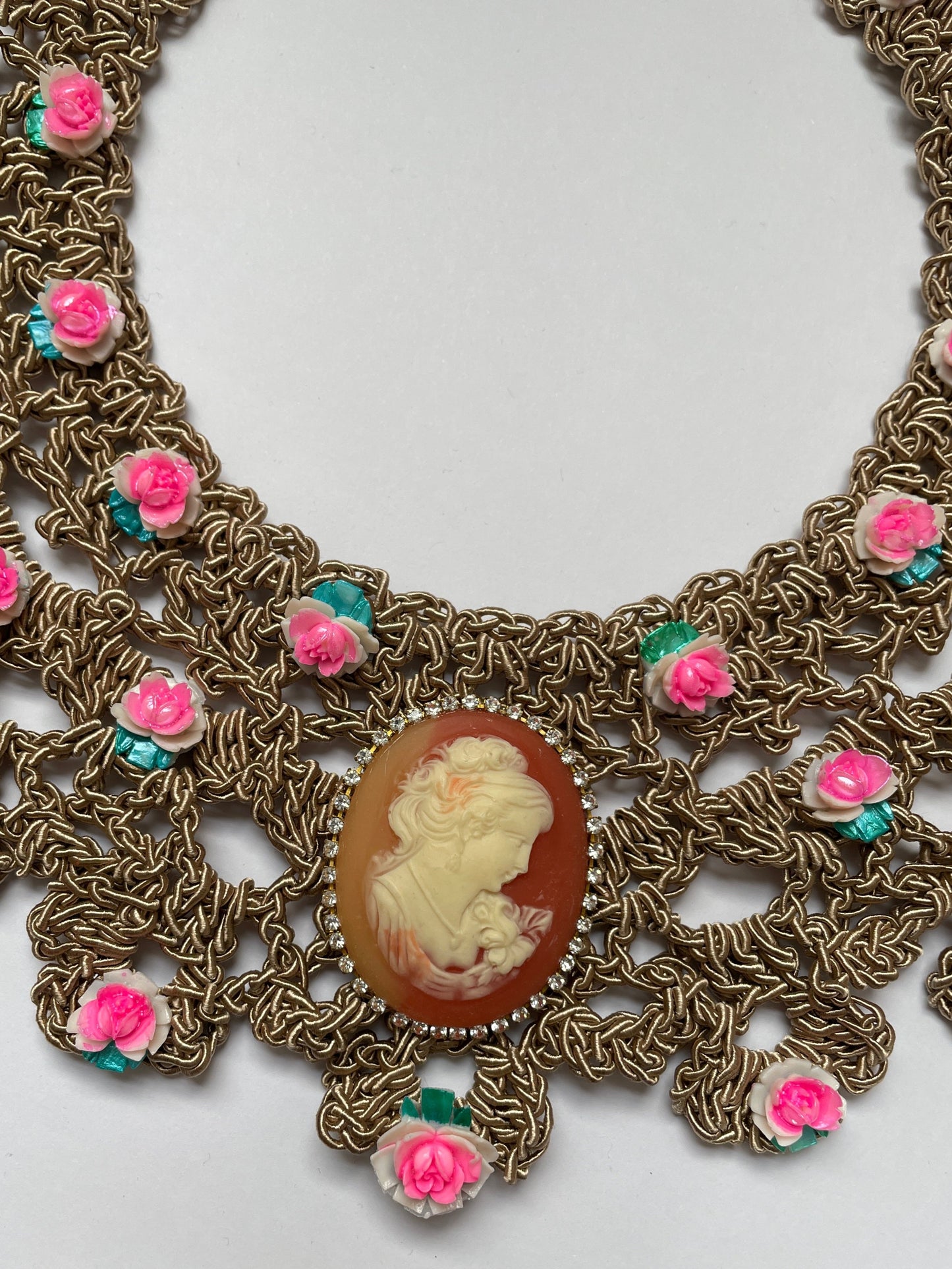 Cameo rose bib necklace