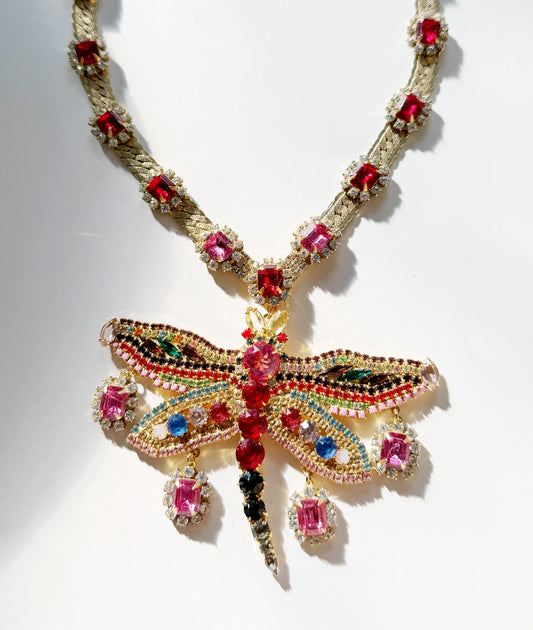 Electric dragonfly rhinestone choker