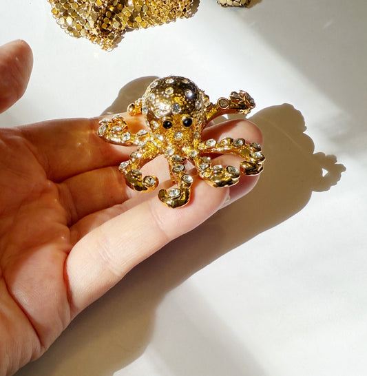 Vintage rhinestone octopus brooch