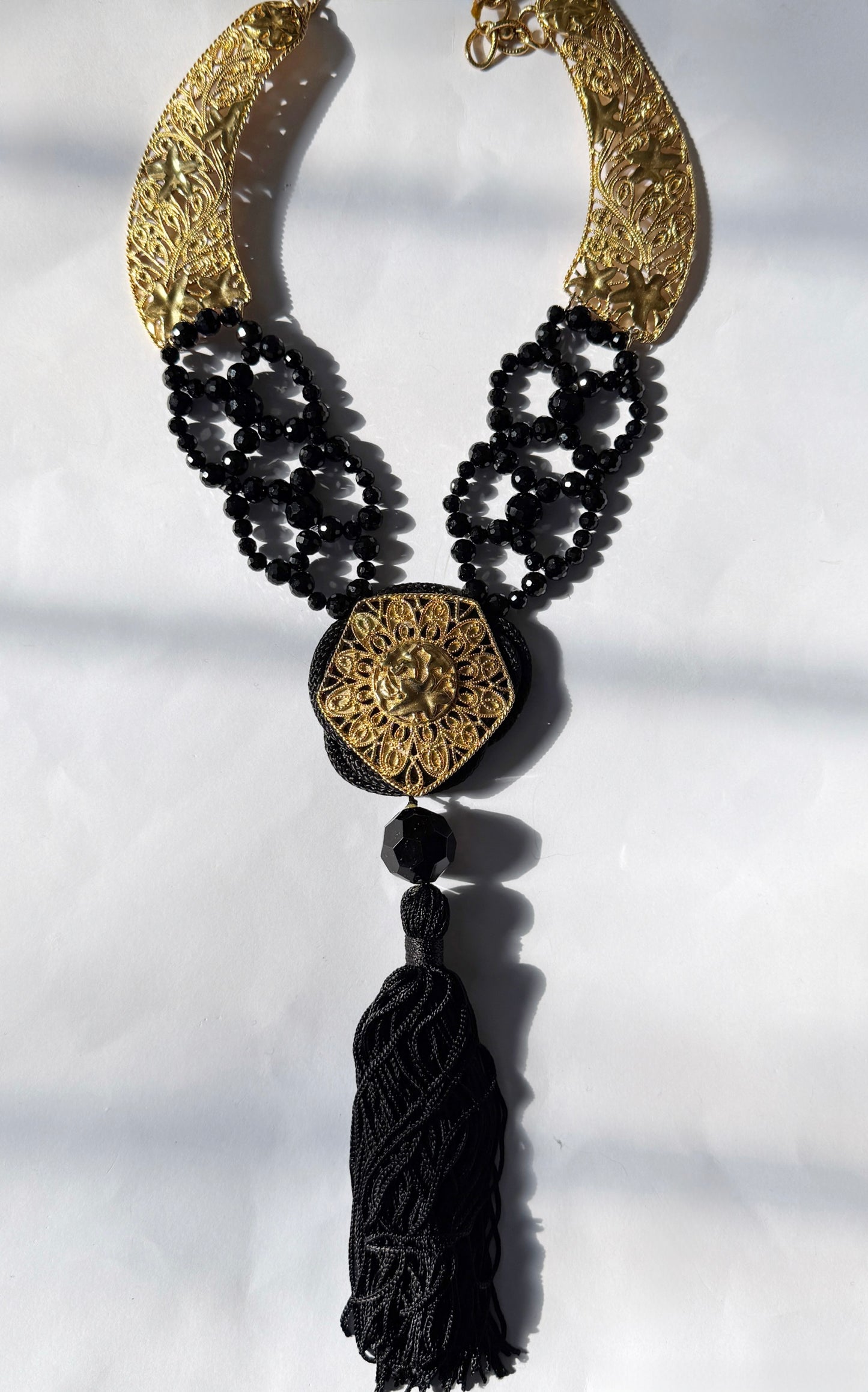 Gilded fringe statement necklace