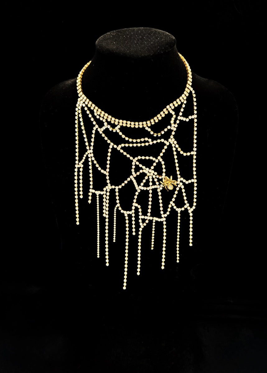 Colossal spider web necklace