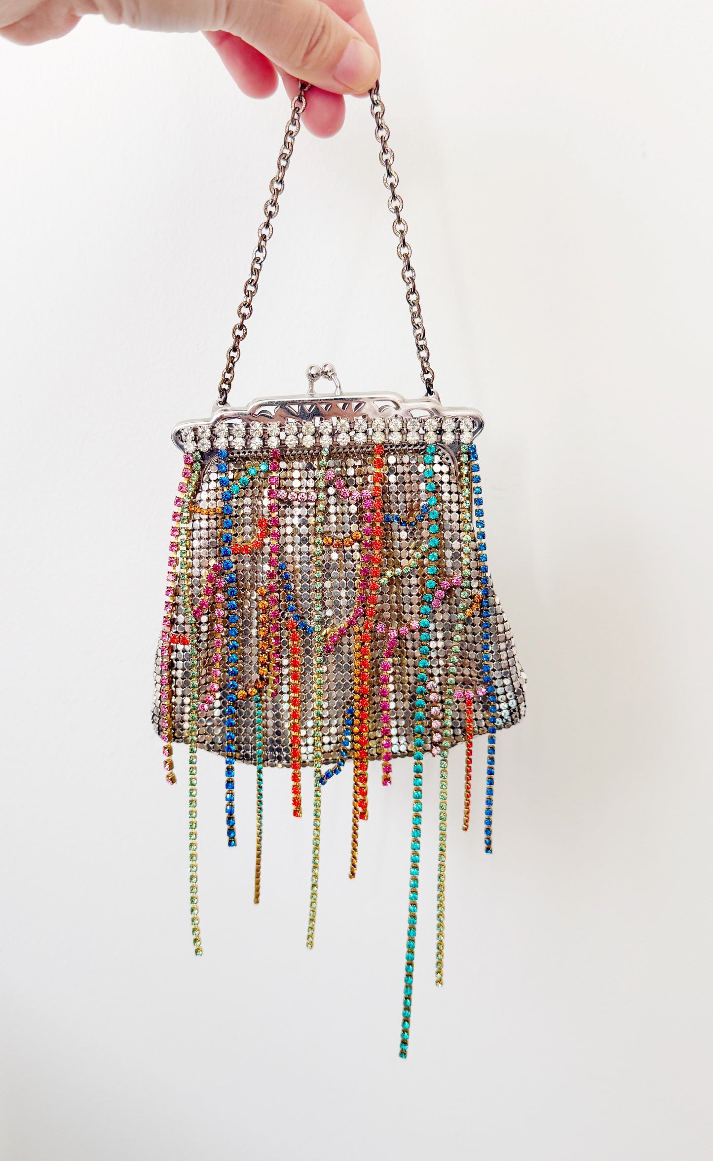 Colossal silver mesh purse