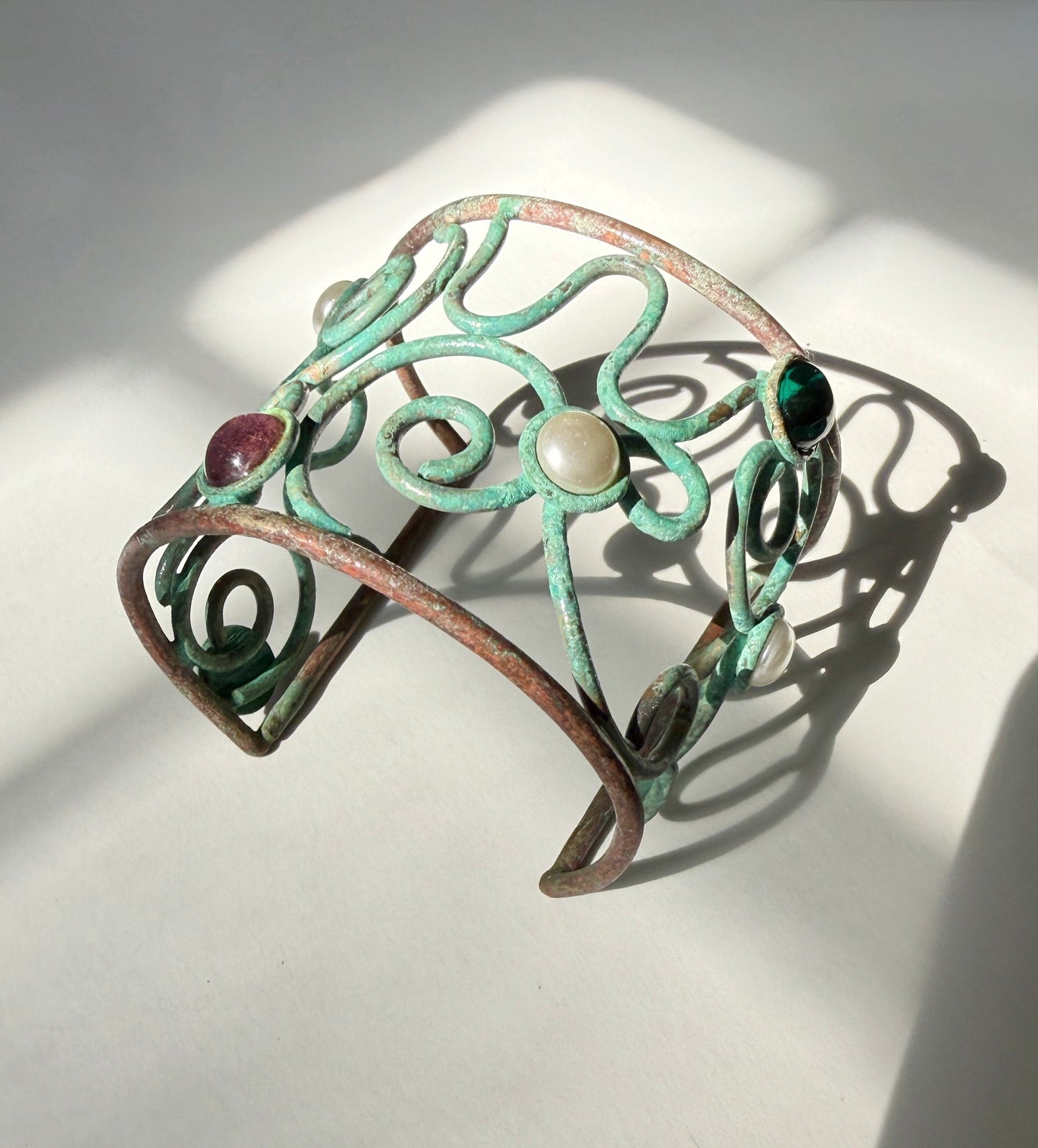 Vintage patina brass bracelet cuff