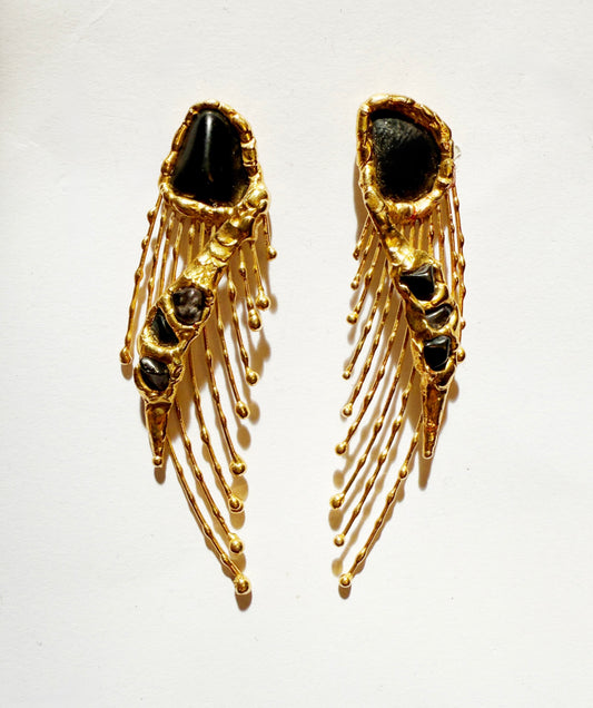 Vintage brutalist brass stud earrings