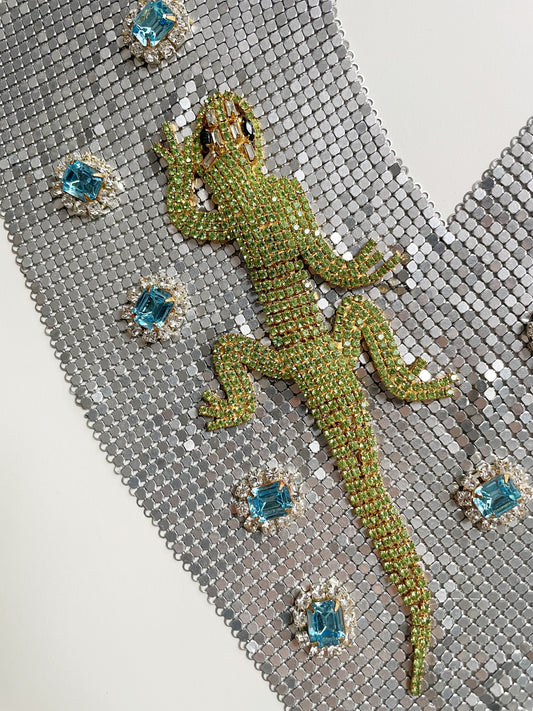 Silver lizard mesh statement necklace