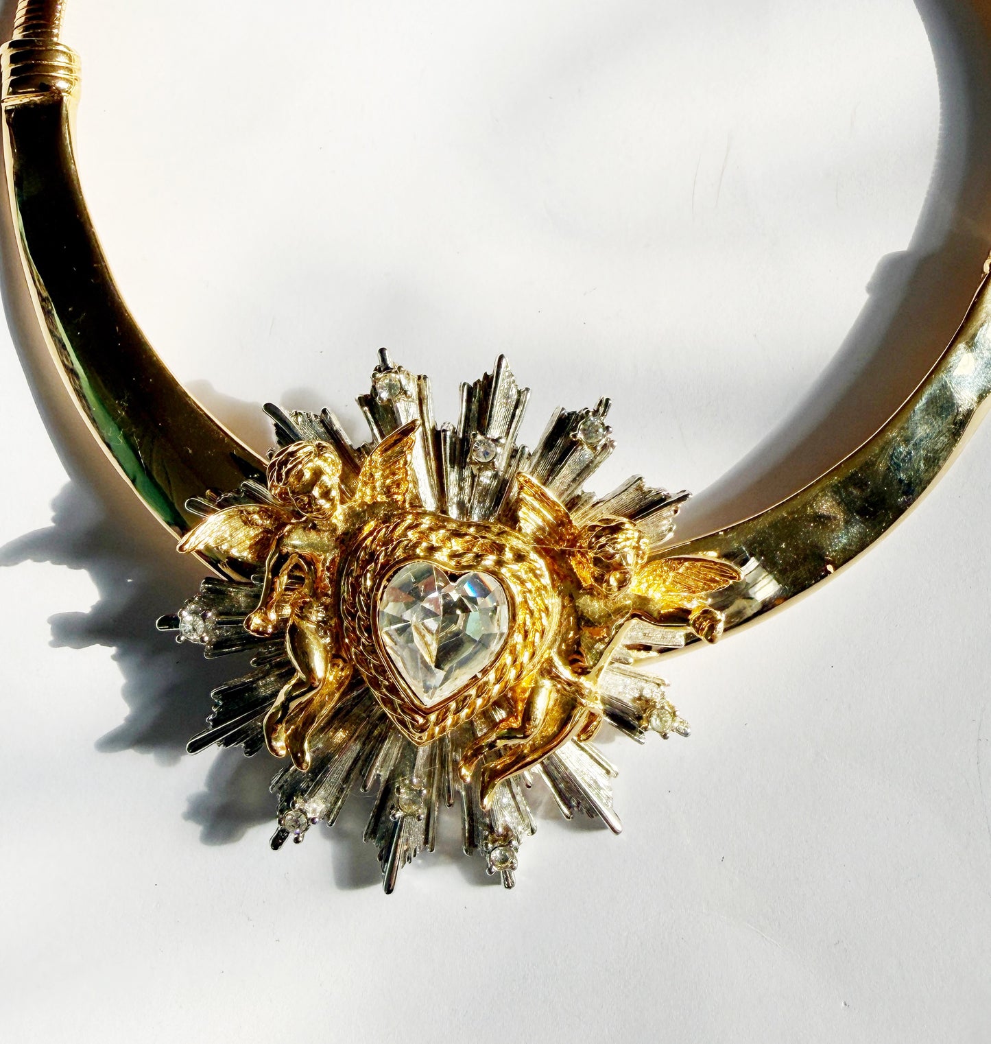Double cherub heart choker necklace