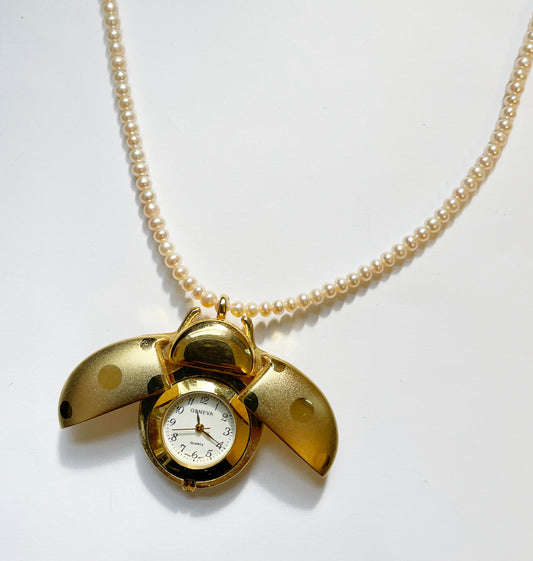 Vintage revival ladybug watch necklace