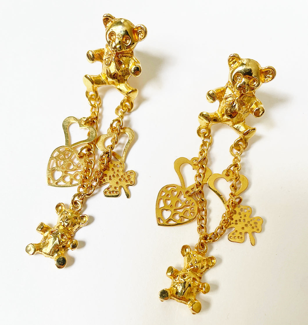 Vintage bear charm earrings