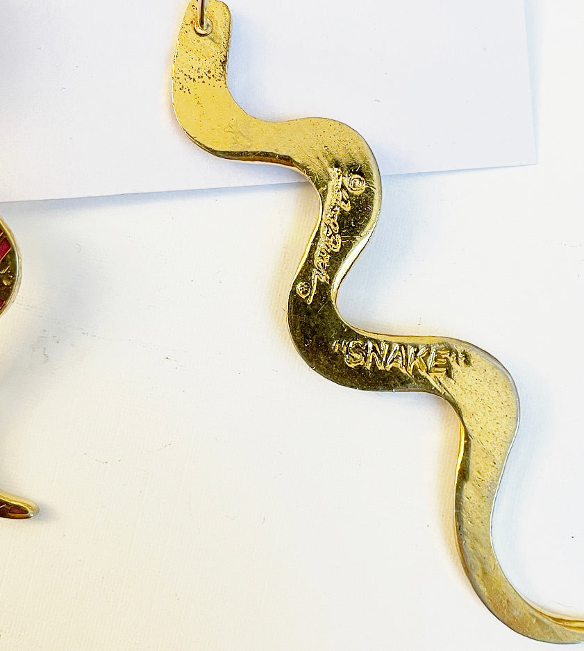 Vintage Signed Laurel Burch snake earrings