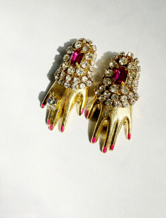 Regal rhinestone hand earrings