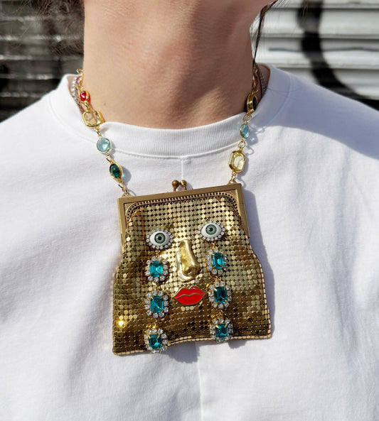 Ode to the master mini mesh purse necklace