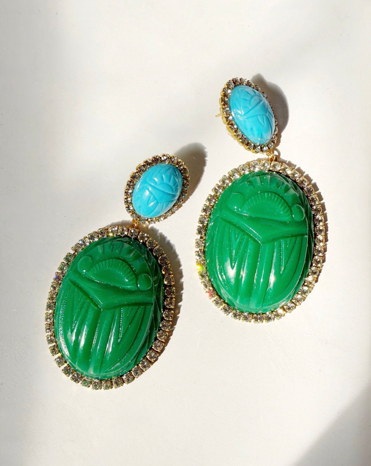 Rhinestone scarab beetle earrings
