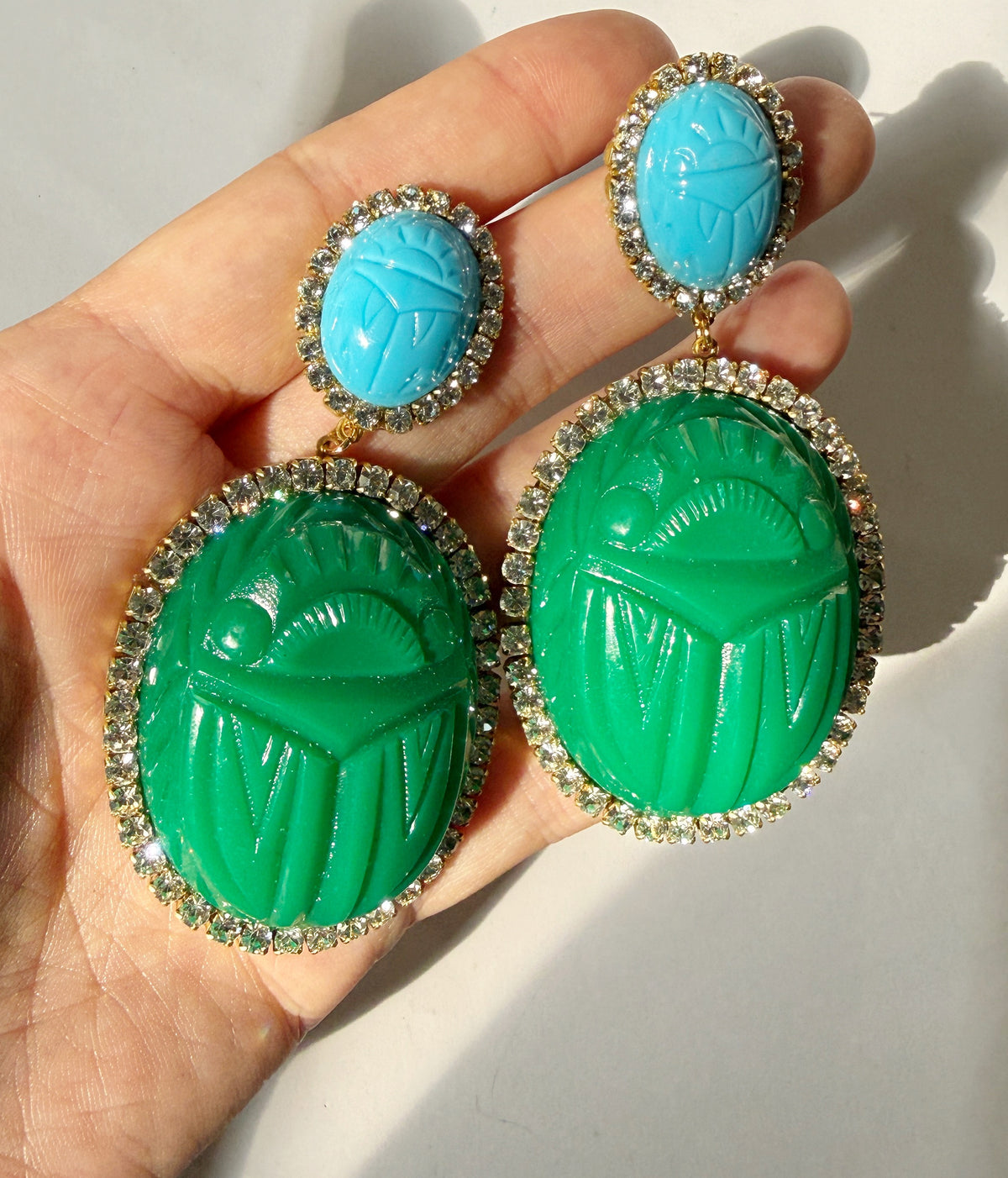 Rhinestone scarab beetle earrings