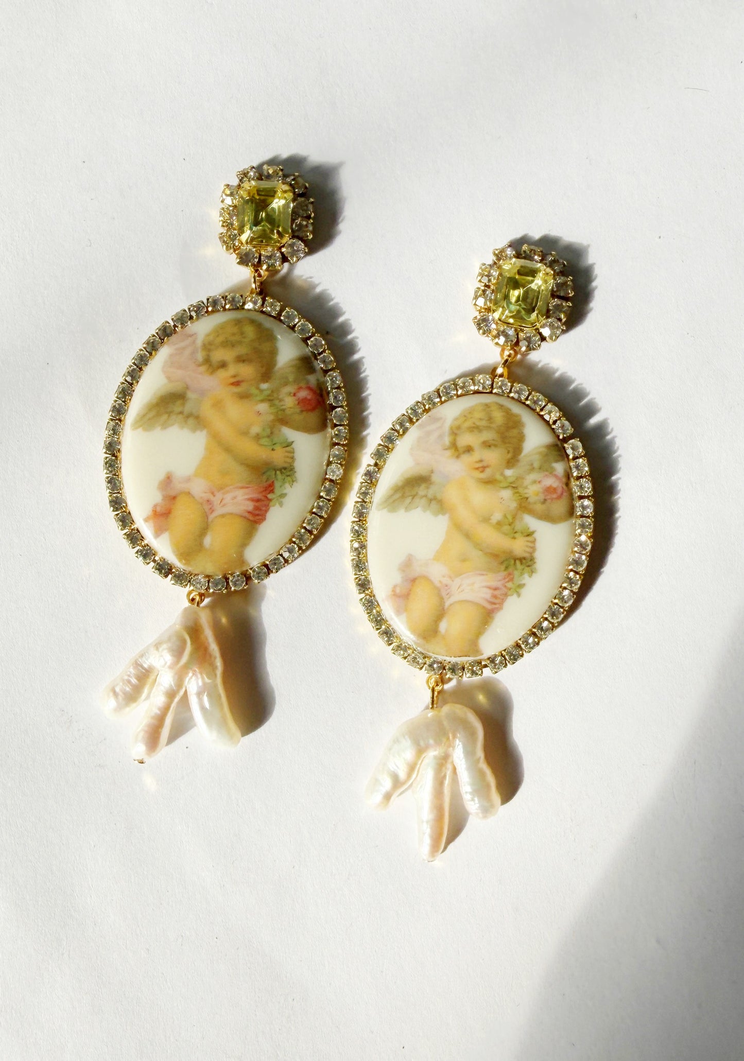 Cherub rhinestone pearl earrings