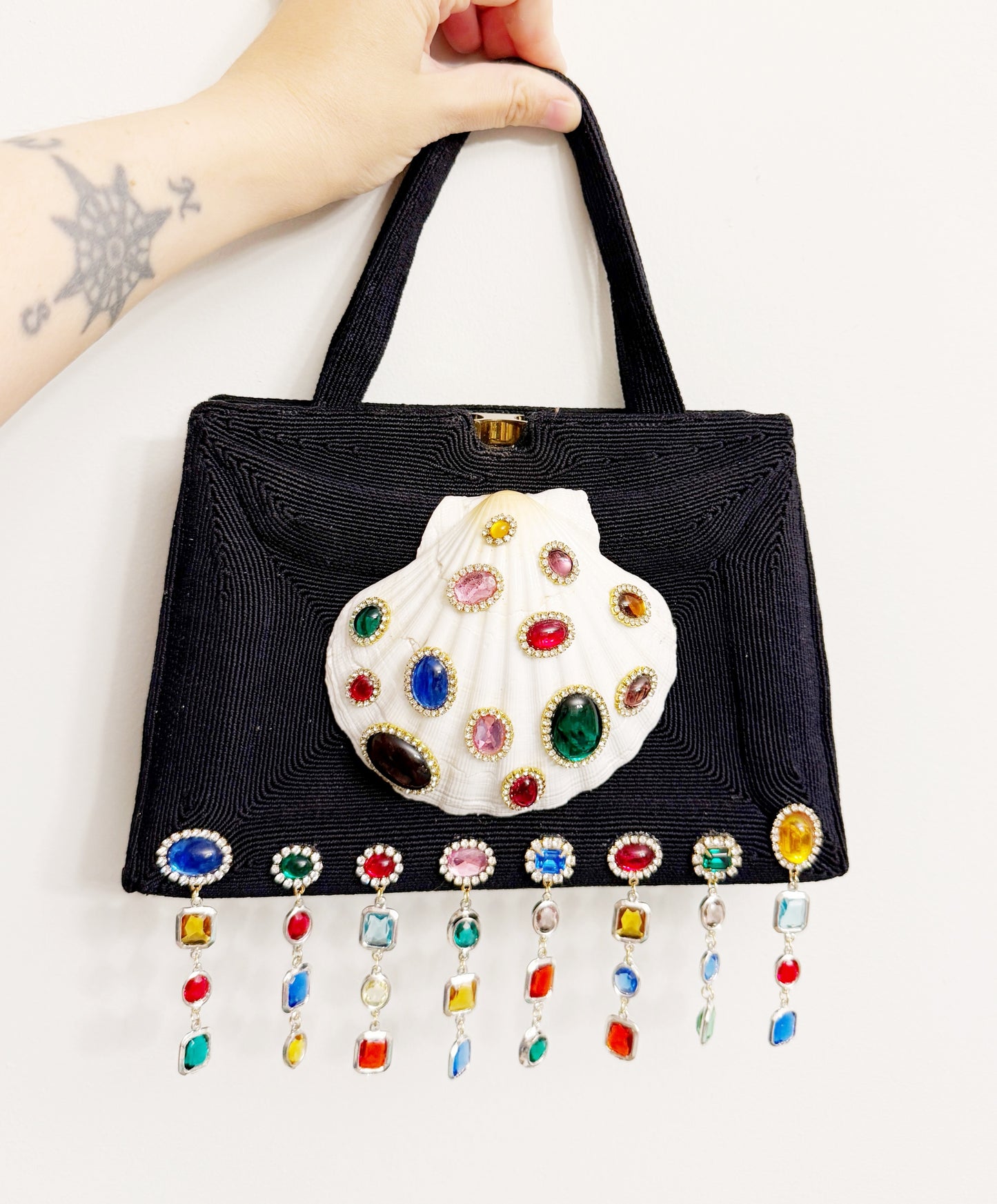 Shell goddess rhinestone purse