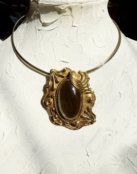 Vintage brutalist brass pendant and or brooch